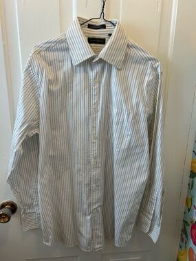 Joseph Abboud White Dress Shirt with Navy Pinstripes